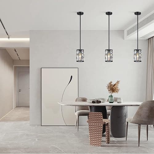 Modern Crystal Pendant Light Fixture 3-Pack Matte Black Finish Hanging Lighting Crystal Chandelier for Living Room, Kitchen, Hallway thumbnail 7
