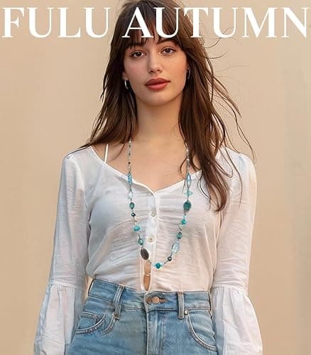 FULU AUTUMN Long Necklaces for Women Trendy Long Chunky Beaded Necklace Boho Fashion Costume Jewelry Mothers Day Gifts for Her thumbnail 3