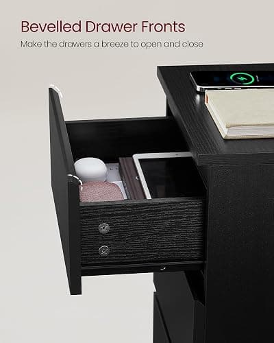 VASAGLE KAILYN Collection - Bedside Tables with Power Strip, Set of 2 Side End Tables with Drawers, 2 AC Outlets, 2 USB Ports, for Living Room, Bedroom, Study, Ebony Black LET831B57 thumbnail 6