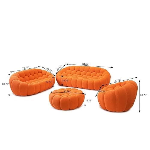 Bubble Couch, Lazy Floor Sofa, Oversized Bubble Sofa, Modern Upholstered Comfy Mesh Fabric 3D Honeycomb Shape Curved Couch for Living Room, Office, Apartment (Orange) - 41"+49"+78"+98" - Orange thumbnail 2