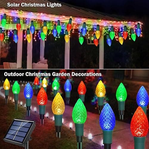 Newest Version 2 in 1 Outdoor Christmas Decorations and Solar Christmas Lights, 20-Pack Waterproof Solar C9 Strawberry Garden Stake Lights for Christmas Tree Garden Patio Yard Pathway thumbnail 3