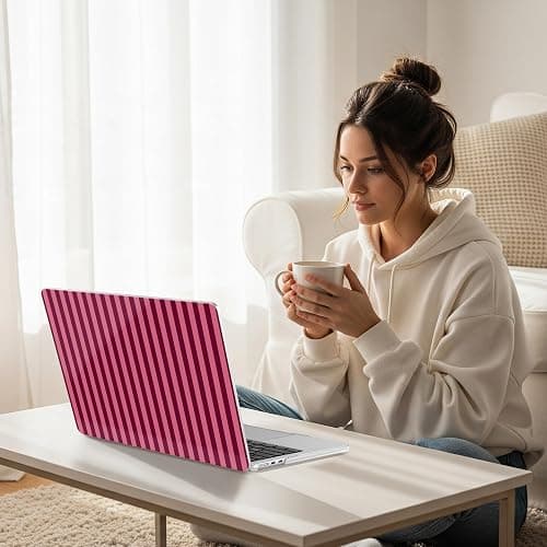 TWOLSKOO for MacBook Air 15 inch Case 2026 2025 2024 2023 Release M5 A3448 M4 A3241 M3 A3114 M2 A2941, Plastic Hard Shell & Screen Protector & Keyboard Cover & Type C Adapter, Dark Pink Stripes thumbnail 7