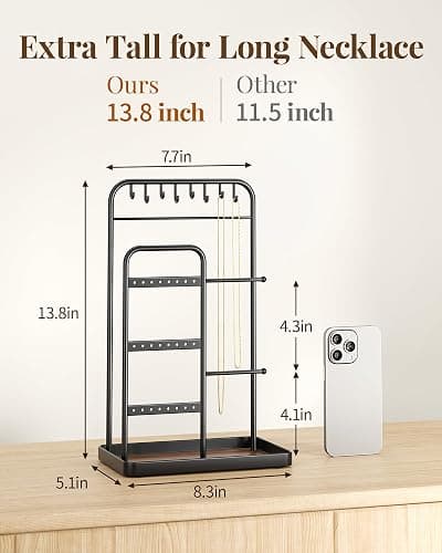pickpiff Jewelry Holder Stand: Jewelry Display for Necklace, Bracelet, Earring, Ring, Black thumbnail 3