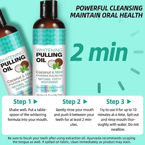 Coconut Oil Pulling for Fresh Breath and Oral Hygiene - Ayurvedic Expert Formulated | Supports Healthy Gums | Natural - Includes Tongue Scraper and Measuring Cup - 8 oz thumbnail 2