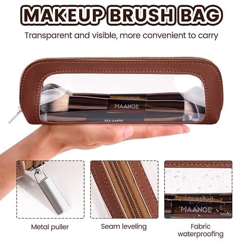 MAANGE 7 PCS Foundation Makeup Brush Set With Bag, Make up Brushes, Eyeshadow Concealer Brush, Double-ended Foundation Contour Powder Blush, Professional Face brush Set Tools For Liquid,Cream(Apricot) thumbnail 8