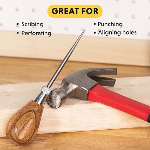 General Tools Scratch Awl Tool with Hardwood Handle - Scribe, Layout Work, & Piercing Wood - Alloy Steel Blade thumbnail 4