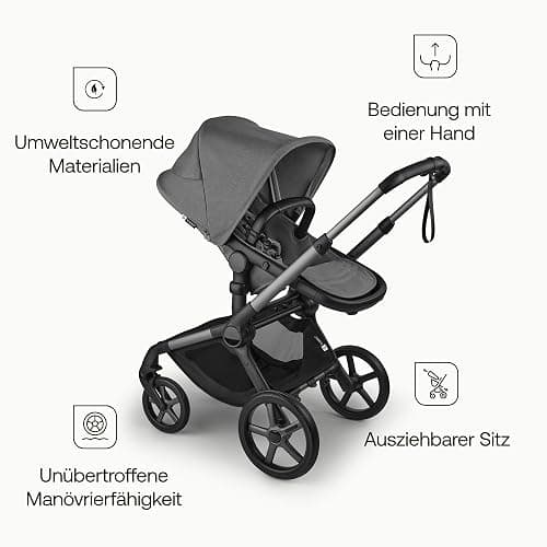 Bugaboo Fox 5 Renew, 2-in-1 Kinderwagen für jedes Gelände, mit Liegewanne und ausziehbarem Kleinkindsitz, praktische Ein-Hand Faltung, Fahrgestell in Graphit und Sonnendach in Moon Grey thumbnail 5
