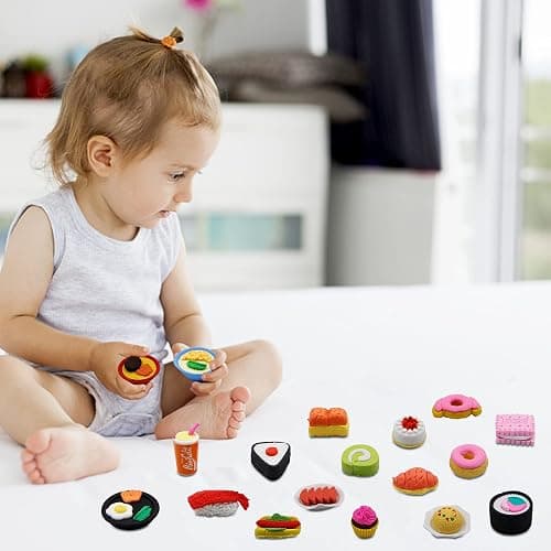 Cllayees 72 Pcs Assorted Food Pencil Erasers Toy Set, Cake Dessert Fruit Puzzle Erasers Toys for Kids Reward Party Favors (Food) thumbnail 7