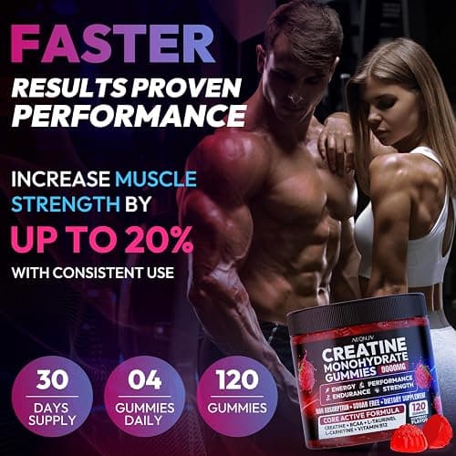 AEQNJV Creatine Gummies Monohydrate Complex 9000MG, Pre-Workout for Men & Women, Creatine Gummy with L-Taurine, BCAA 2:1, B12/6 for Muscle Support, Enhance Strength, Energy Boost-120 Count thumbnail 7