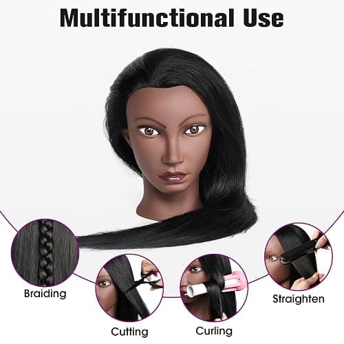 Mannequin Head Human Hair, 26" Cosmetology Mannequin Head with 80% Human Hair, Doll Head for Hair Styling with Clamp Holder and Tools (Black) thumbnail 3