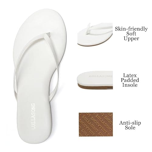 LULLASONG Flip Flops For Women Comfortable Round Toe Beach Sandals Thong Strap Slides Slip On Dressy Flats Sandals For Women thumbnail 5