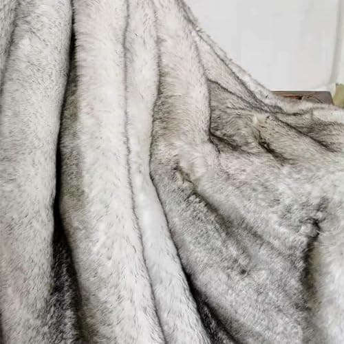 Soft Fuzzy Faux Fur Throw Blanket, Luxury Wolf White with Black Tipped Blankets, Long Shaggy Blanket, Cozy, Fluffy, Plush Sherpa Fleece Blanket, Throws for Decoration, for Couch, Bed, Sofa-23.6×59 thumbnail 6