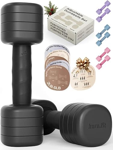 kure.fit Adjustable Dumbbell Set｜2LB 3LB 4LB 5LB Light Hand Weights for Women｜One-Twist Weight Adjustment｜Non-Slip Curved Grip Handle｜Free Weights for Home Gym, Rehab, Pilates, Yoga, Strength Training - Image 1