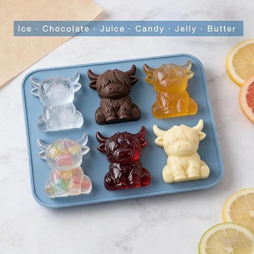 Mini Highland Cow Ice Cube Mold, 3D Cute Cattle Silicone Ice Cube Trays，Cow Shaped Ice Cube Trays For Whiskey Cocktails Beer Coffee & Drinks Party, Reusable Animal Dessert Mold thumbnail 5