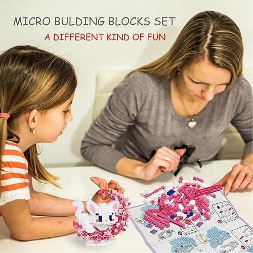 2 in 1 Mini Building Block Set Animals with Flower and Moon, Micro Brick Toy Cats, Creative Art Craft and Home Decor, Birthday Gifts Idea for Kids Adults Boys Girls 8+ thumbnail 2