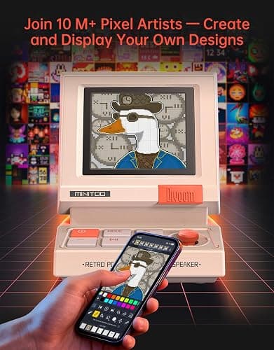 Divoom MiniToo Retro PC-Style Computer Speaker, Smart Pixel Screen with DIY Faces, Bluetooth & USB Audio, Alarm/White Noise Clock, Desk Setup Gift for Bedroom, Office & Gaming thumbnail 4