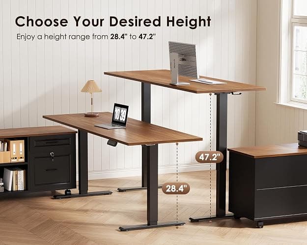 OffiGo 55 Inch L Shaped Electric Standing Desk with Drawers & File Cabinet Sets, Executive Sit Stand Desk, Height Adjustable Computer Desk for Home Office, Writing, Workstation, Walnut+Black thumbnail 6