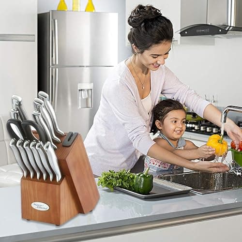 Marco Almond® Knife Block Set, KYA26 Knife Set with Block, 14 Pieces Stainless Steel Chef Kitchen Knives with Built-in Sharpener thumbnail 7