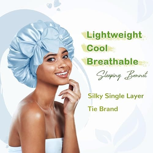 BONNET QUEEN Silk Satin Bonnet for Sleeping Women Adjustable for Curly Dryer Braid Wig Hair Tie Band Night Sleep Hat Cap Loc Soft Elastic M Azul thumbnail 2