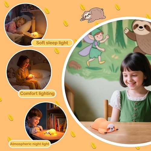 OkiyiD Sloth Night Light, Cute Sloth Gifts for Kids, Dimmable Silicone Animal Nursery Lamp,Adorable Rechargeable Squishy Night Light Touch Lamp for Girls Boys Room Decor thumbnail 6