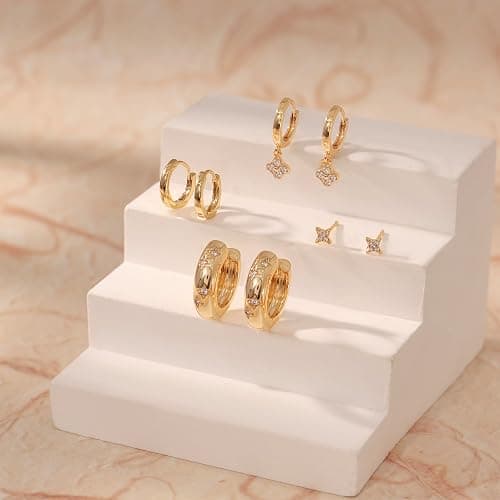 Voduim Earring Stacks for Women,Dainty 14k Gold Plated Chain Earrings Set Hypoallergenic Cute Small Huggie Hoop Earrings for Women Trendy Fashion Dangle Drop Earrings Summer Prom Jewelry Set thumbnail 6