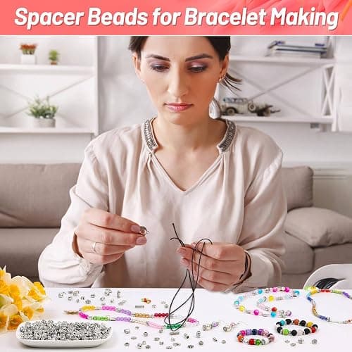 500 Pcs Bracelet Spacer Beads, Silver Bulk Random Styles Loose Spacer Metal Charm for Necklace, Earring Making DIY Jewelry Accessories thumbnail 7