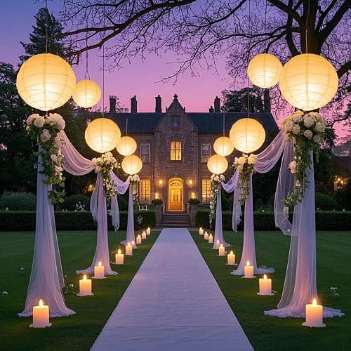LIHAO 10’’ White Paper Lanterns with Lights, Chinese Lanterns Decorative for Party Decorations Wedding Anniversary Birthday Indoor Outdoor Home thumbnail 4