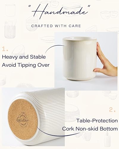 getstar Large Kitchen Utensil Holder for Kitchen Counter (H7.2” x W6.2”), Ceramic Cooking Utensil Holder with Cork Mat (Vintage, Large(7.2")) thumbnail 4