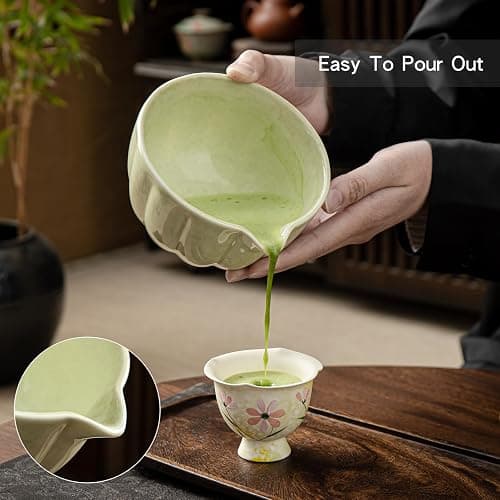 SFTXEY Matcha Whisk Set, Matcha Set Includes Ceramic Matcha Bowl, Bamboo Whisk, Scoop, Chasen Holder, Sifter, 5 Pcs Perfect Matcha Kit for Macha Lover (Mottled Green) thumbnail 5