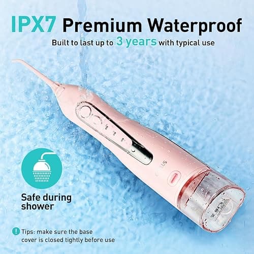 COSLUS Water Dental Flosser Teeth Pick: Portable Cordless Oral Irrigator 300ML Rechargeable Travel Irrigation Cleaner IPX7 Waterproof Electric Flossing Machine for Teeth Cleaning C20(F5020E) Pink thumbnail 4