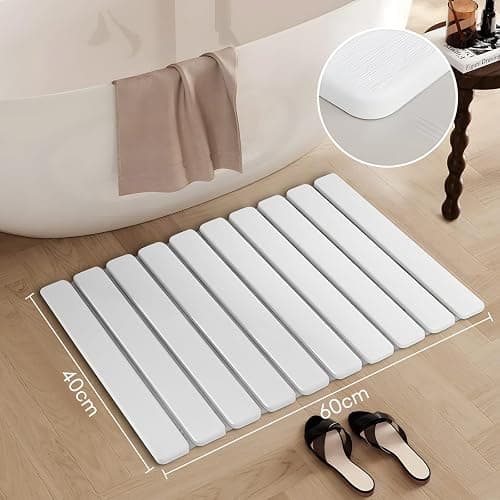 DAWNTREES Foldable Stone Bath Mat, 60x40 cm Super Absorbent Diatomaceous Earth Mat, Non-Slip Quick Drying Mat, Compact and Easy to Store Bath Mats for Bathroom, Easy to Clean, White thumbnail 2