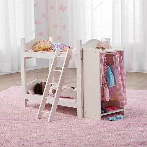Badger Basket Doll Bunk Bed with Armoire for 18 to 22-Inch Dolls – Includes Bedding, Ladder, and Storage – Perfect for Imaginative Play thumbnail 7