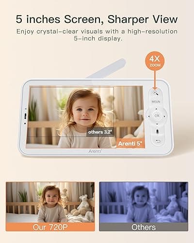 ARENTI Baby Monitor 2 Cameras, Smart Baby Camera with 5-Inch Wireless Display, Super Night Vision, Temperature Sensor, Sound Detection, Auto Motion Tracking, 2-Way Audio, VOX Mode(B2 Set) thumbnail 6