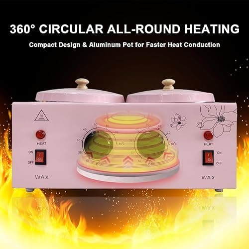 Double Pots Wax Warmer Professional Melted Wax Beads for Hair Removal,Fast Electric Wax Heater with Adjustable Temperature Set for Women (Pink-Double Pots) thumbnail 6