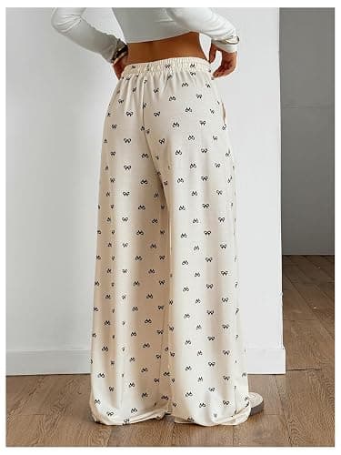 GORGLITTER Women's Bow Wide Leg Stacked Baggy Lounge Sweatpants Joggers Y2k High Waist Straight Leg Track Sweat Pants thumbnail 2