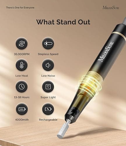 MelodySusie 35000RPM Lightweight Clip-On SM200F Nail Drill Cordless | Coreless motor, 4000mAh battery for 13-18h runtime, low heat, low noise, low vibration, ideal for acrylic shaping thumbnail 3
