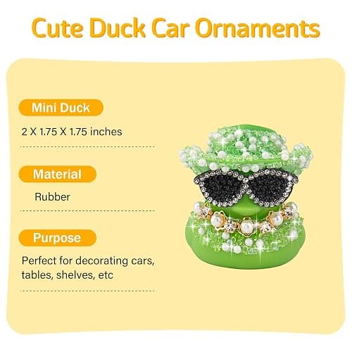 wonuu Color Diamond Funny Rubber Duck Car Ornaments Dashboard Decorations for Car Accessories Single-Character Pearl and Diamond Necklace, Green thumbnail 4