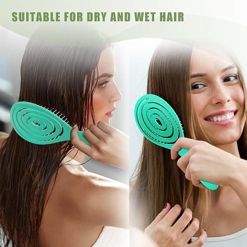 SHINLEA Hair Brush, Detangle Anti Tangle Brush, Spiral Hairbrush for Wet & Dry Hair, Women, Men, Kids, Glide Through Tangles For All Hair Types, Green thumbnail 5
