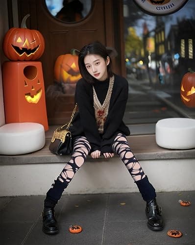 Mingnos Women's Ripped Tights Punk Goth Distressed Leggings Irregular Fishnet Stockings Y2K Ragged Pantyhose Hosiery thumbnail 7