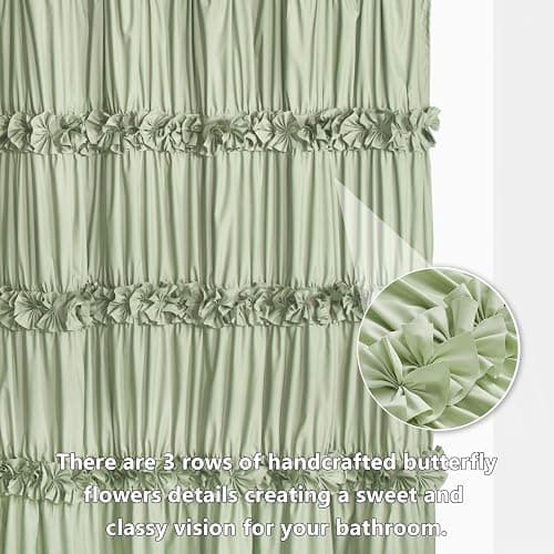 Homechoice Decor Sage Ruffle Shower Curtain, Vintage Handcrafted Bow Tie Bath Curtain for Master Bathroom, Ruched Microfiber Bathroom Curtain with 12 Buttonholes, 72" W x 72" H (LQ-10) thumbnail 3