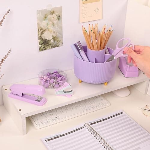 SKYDUE Purple Office Supplies Set, Purple Office Desk Accessories 10PCS, Pencil Holder for Desk, Stapler, Tape Dispenser, Scissors, Ruler, Binder/Paper Clips and 1000pcs Staples,Desk Supplies Set thumbnail 2