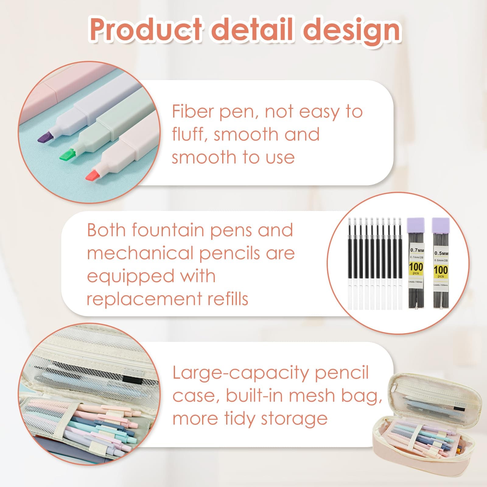 40Pcs Stationery Supplies Set, Multi-Purpose Pencil Case Includes Large Capacity Pen Pouch Bag, Mechanical Pencil, Lead Refill, Gel Ink Pen, Scissors, Ruler, Sharpener for School Supplies (Pink) thumbnail 3