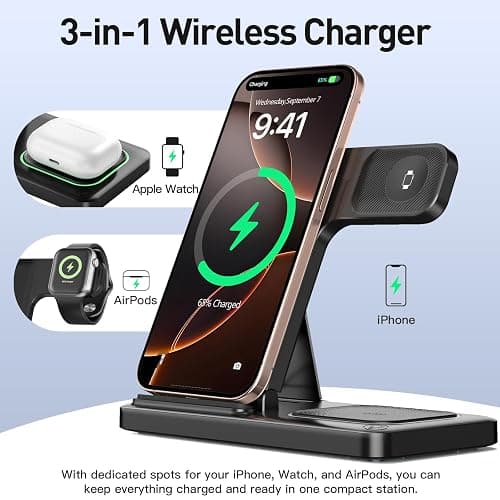 2025 Traveling Portable Wireless Fast Charger for Apple & Android Charging Station 3 in 1 Charging for iPhone17 16 15 14 13 12 11,Apple Watch & Air pods 4 3 2 Pro,Samsung Galaxy-Gifts for Family thumbnail 3