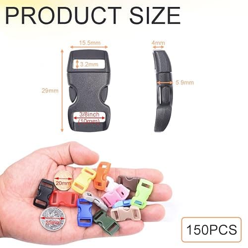 CooBigo 150 Pack Assorted Curved 3/8" Paracord Buckles, Paracord Bracelet Buckles, Plastic Side Release Clips for Parachute 550 Cord Bracelets Clasps Dog Collar Straps Clasp DIY Craft Accessories thumbnail 2