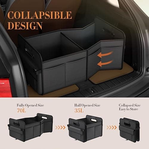 titiyiof Trunk Organizer For Suv & Sedan,Car Organizers and Storage, Waterproof Collapsible & Adjustable Straps,70L Sturdy Car Organization for Car Accessories, Tools,Sundries,2-3 Compartment（Black thumbnail 6