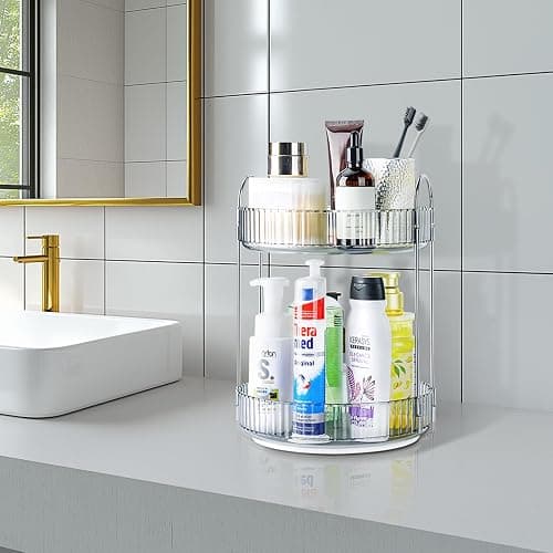 Niluks 360 Rotating Makeup Organizer, 2 Tier Lazy Susan Bathroom Counter Organizer, Skincare Organizers, Spinning Perfume Organizer & Vanity Organizer Countertop (Classic Grey, 2 Tier) thumbnail 8