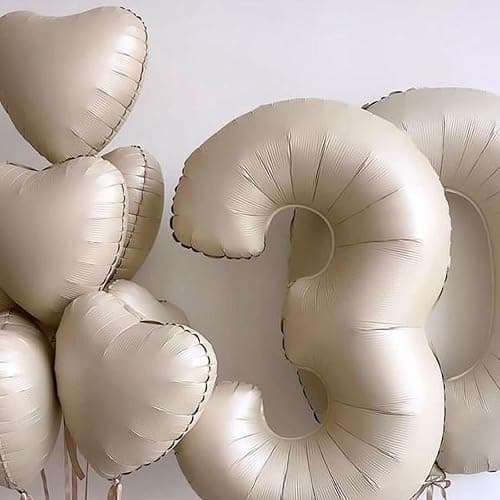 Cream Heart Balloons, 10PCS Cream White Foil Heart Shape Balloons, 18inch Beige Foil Valentine Balloons for Helium Nude Neutral Love Balloon for Valentines Day, White Wedding, Brithday Decorations thumbnail 6