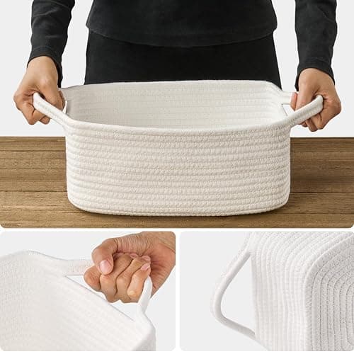 KODOMOORE Gift Basket Empty, Small Baby Shower Basket for Gifts, White | Gift Bag & Ribbon Included | 12x8x5 in | Woven Cotton Rope | Sturdy Handles | Cute Basket for Baby Boy Girl thumbnail 6