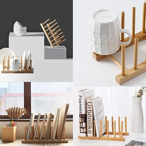 INNERNEED Bamboo Wooden Plate Racks Dish Stand Holder Kitchen Storage Cabinet Organizer for Dish/Plate/Bowl/Cup/Pot Lid/Cutting Board (Pack of 2) thumbnail 5