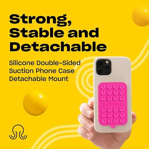 OCTOBUDDY Double - Silicone Double-Sided Suction Phone Case Detachable Mount - Hands-Free, Strong Grip Holder for Selfies & Videos - iPhone & Android Compatible - 2.5″ x 3.75″, Hot Pink thumbnail 2